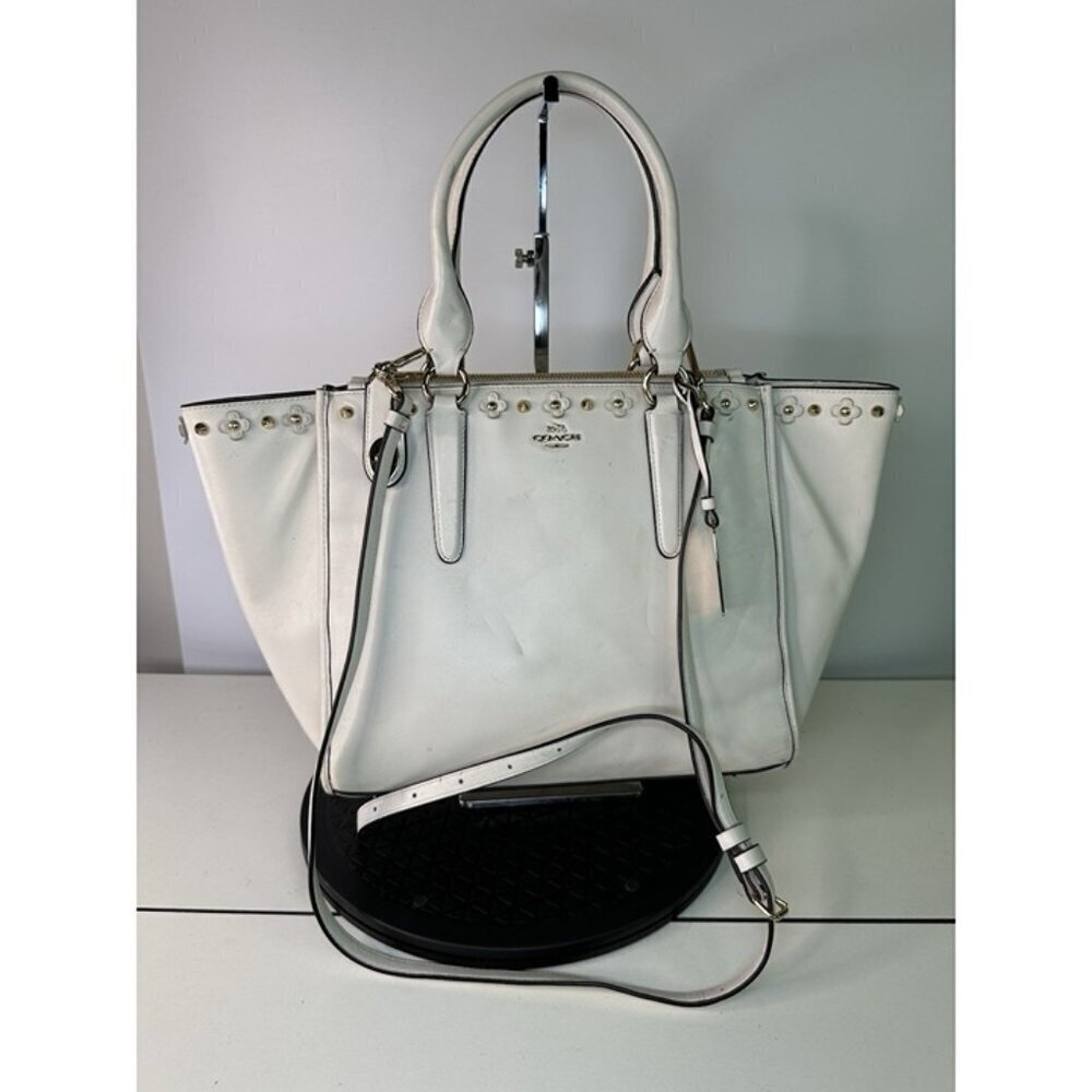 COACH 37400 Crosby Carryall Satchel Flower Rivet Leather White/ivory